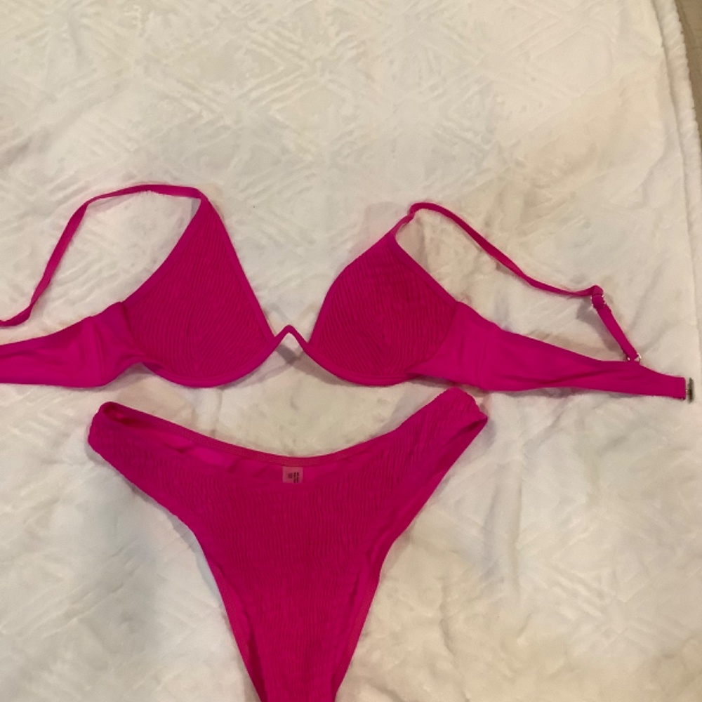 Pink Ribbed Bikini Set - Women Swim Bikini